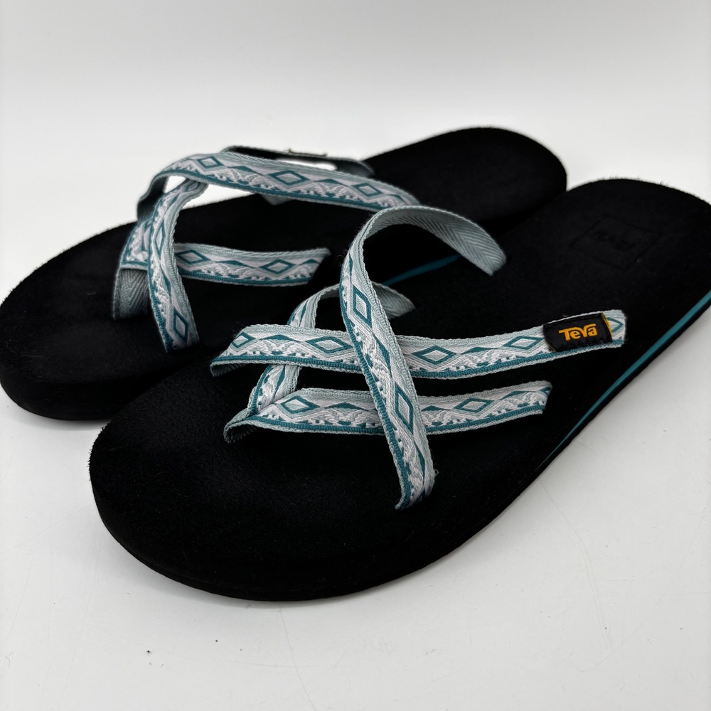 Teva Olowahu Black Strappy Mush Sole Sandals Geometric Diamond 6840 Womens 8